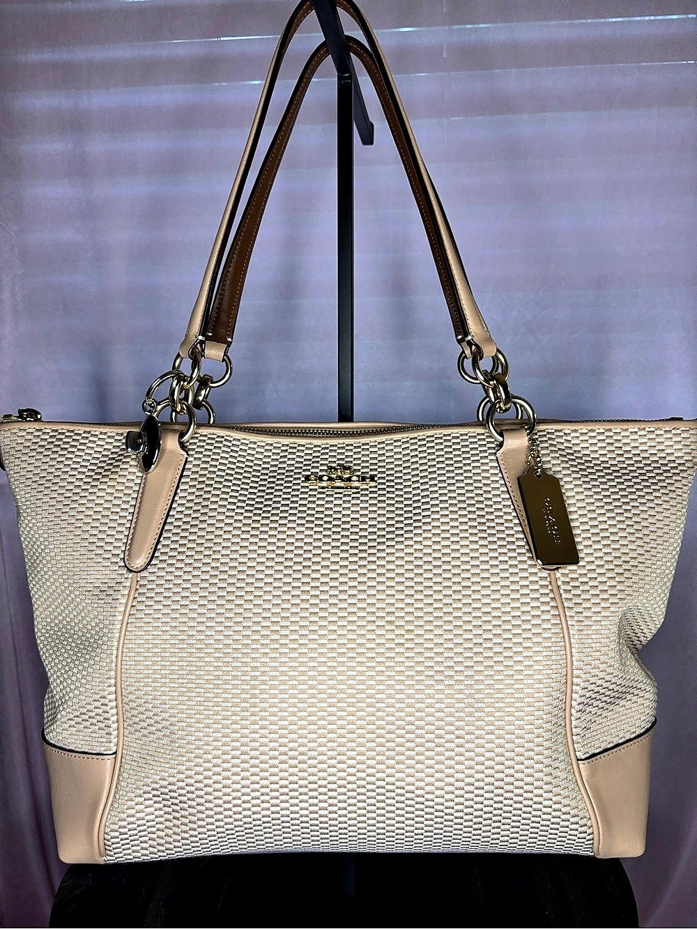 Coach Geometric Tote in Beige & White